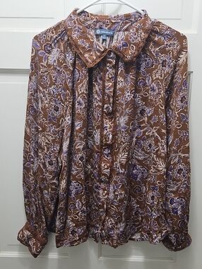 Democracy Women's Brown Floral Button-Up Blouse 2X